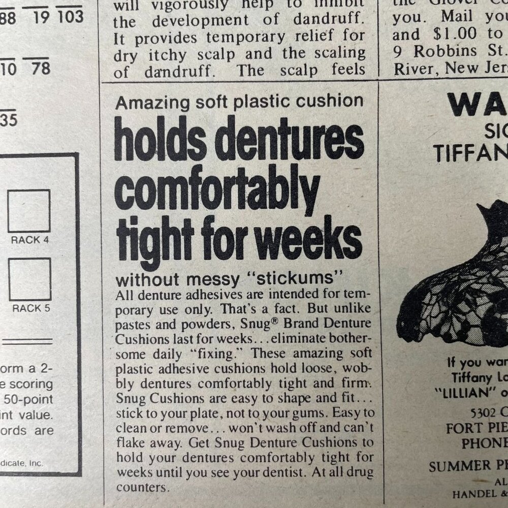 1980 Snug Denture Cushions  Ad Print Full Original Vintage u